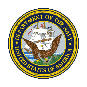 A blue and yellow emblem with a ship and eagleDescription automatically generated